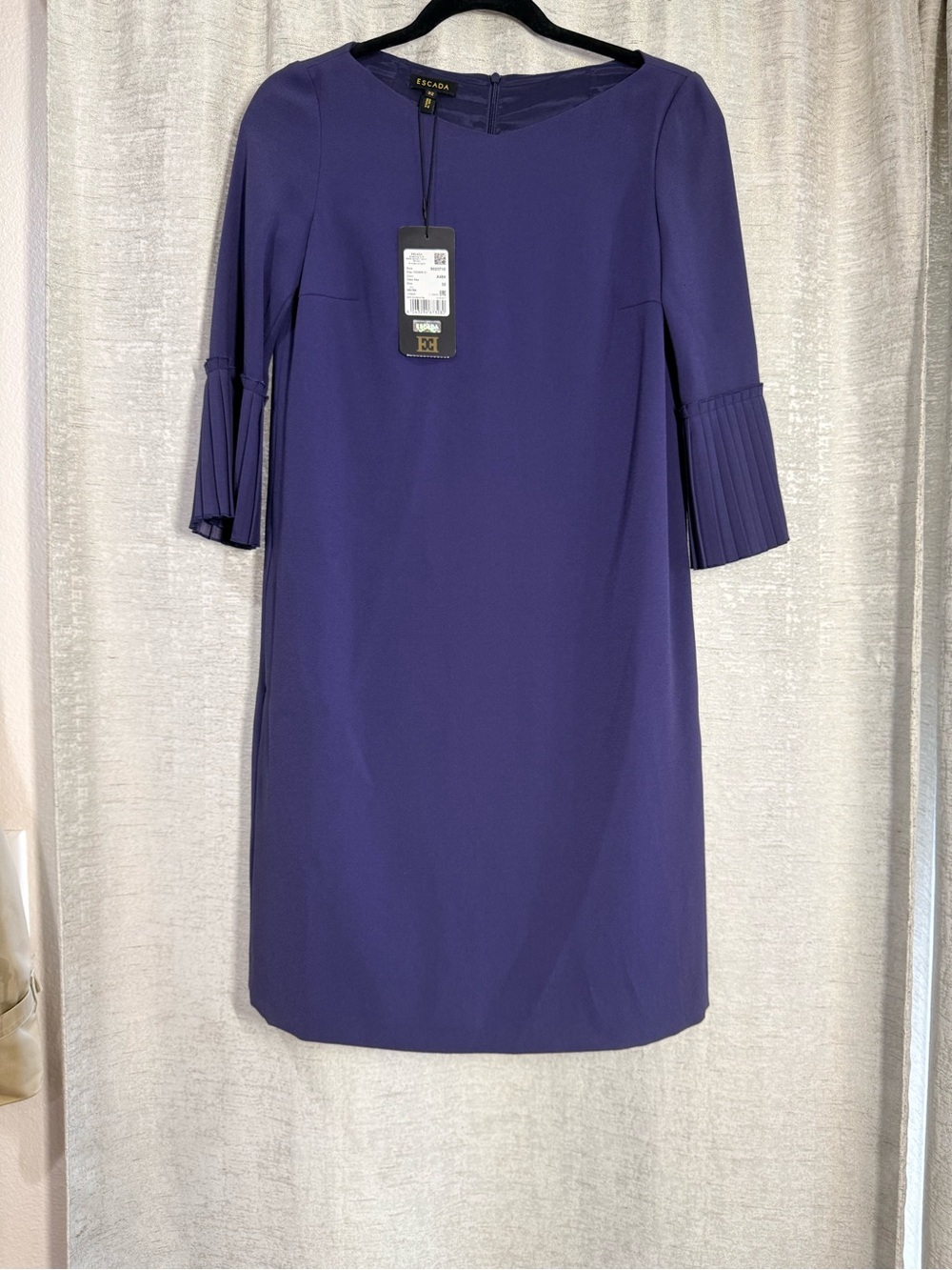 Escada Navy Pleated Sleeve Shift Dress